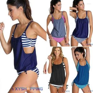 Damen-Bademode, gestreift, mit Schnürung, Tankini-Bikini-Set, zweiteiliger Badeanzug, Badeanzug, Sommer, Strand