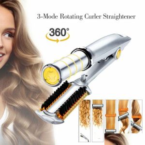 Curling Irons 2in1 Curler Straighter Styling Tool LCD Ceramic Rotating Hair Wave Magic Iron Brush 231205 Drop Delivery Products Car DHJVP