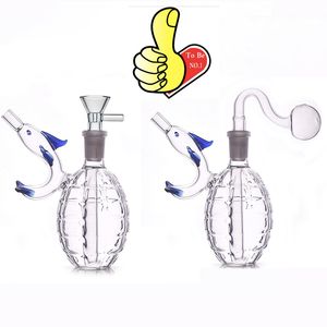 Partihandel söt delfinform Hookah Mini 14mm Female Cartoon Glass Tobacco Bong Water Dab Rig Bongs Pipe för rökning Torr ört med oljebrännare skål