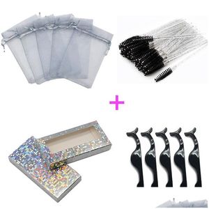 False Eyelashes 50Pcs 4 In 1 Bk Eyelash Packaging Bag Shining Glitter Color Pink Box With Brushes And Lash Tweezers Drop Delivery He Dhli3