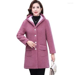 Trench da donna Donna di mezza età Autunno Inverno Giacca in cotone spesso Abbigliamento Cappotto in lana d'agnello con cappuccio Donna Medio lungo Basic 5XL