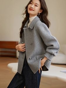 Kvinnorjackor för kvinnor 2023 Autumn Winter Solid Wool Blends Coats Street Fashion Tweed Jacket Temperament ElegantFemale Clothing 231205