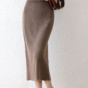 Skirts Skorts Lucyever Autumn and Winter Knitted Skirts for Women Vintage Soft Quanlity Elastic High Wiast Skirts Female Wild Mid-Length Skirt 231206