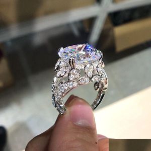 Anelli di nozze Choucong Marchio di gioielli di lusso 925 Sterling Sier Grande forma di cuscino 5A Zircone cubico Cz Pietre preziose di diamanti Festa delle donne E Dhcu7