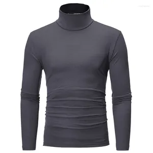 Ternos masculinos a2594 outono inverno térmico manga longa rolo gola alta camiseta cor sólida topos masculino magro básico estiramento camiseta superior