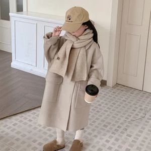 재킷 소녀 EN 코트 재킷 면화복 오버 코트 2023 카키 따뜻한 두껍게 플러스 벨벳 겨울 가을 십대 어린이 옷 231205