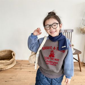 Kinder-Sweatshirt mit Pinguin-Stickerei, für Jungen und Mädchen, Cartoon-Buchstabe, bedruckt, Langarm-Pullover, Herbst-Winter, Kinder, warmes Samt-Bottom-Shirt Z5824