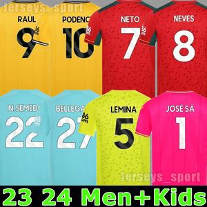 23 24 Wolves Camisas de futebol SARABIA RAUL MATHEUS NETO NEVES TRAORE 2023 2024 Wanderers PODENCE LEMINA HEE CHAN Camisas de futebol Homens Kit Kids uniformes