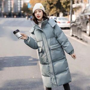 Damski okopa płaszcza zimowa kurtka damskie ubranie długie z kapturem duże kieszenie zagęszcza się ciepły rękaw