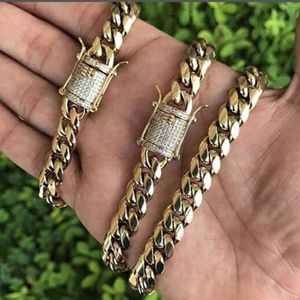 Trendy hip-hop men's 18K gold Cuban chain necklace Curb Cuban chain with diamond buckle 8mm/10mm/12mm/14mm/16mm/18m