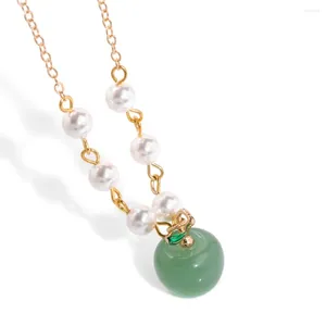 Chains Trendy Apple Pendant Necklace For Women Green Natural Aventurine Choker Cute Gems Stone Female Jewelry Party Gift