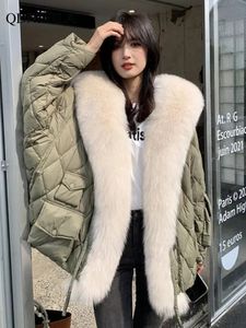 Женское пальто из искусственного пуха и хлопка с большим воротником, съемная утолщенная зимняя куртка, корейские модные куртки для женщин 231206
