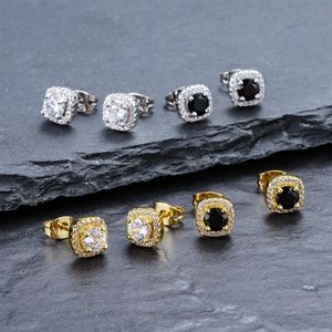 Hip Hop Mens Stud Earrings Jewelry New Fashion Round Gold Silver Black Mens Diamond Iced Out Earrings Gift274c