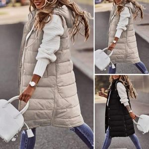 Coletes femininos femininos com casaco de colete sem mangas Jaqueta com capuz com o inverno com os bolsos da bainha com zíper de cordão para frio