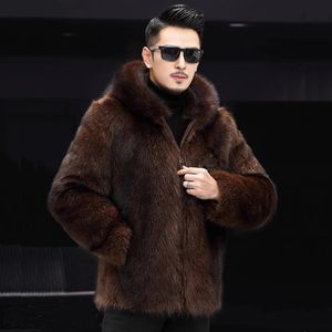 رجال الفراء فو فرو مانتو دي فوررور a capuche pour hommes manteau de vison veste a glissiere court decontracte de la mode hiver 231205