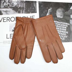 Fünf-Finger-Handschuhe Hochwertige Herren-Handschuhe aus Hirschleder, Touchscreen-Schoner, warmes Wollstrickfutter, handgenähte, stilvolle Fahrhandschuhe aus Wellleder Q231206