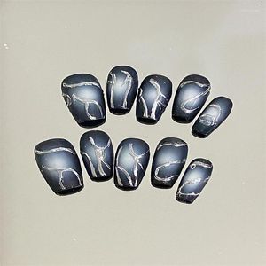 Ложные ногти Металлический темный аэрография синий и черный маникюр