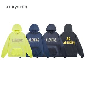 Tröjor Balenciaga Hoodies hoodie tröja med hög version Paris band direkt spray män tryckt tvättade slitna mäns kvinnors hooded aristokratiska familj