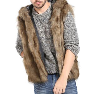 Herrpäls faux douhoow lyxväst huva ärmlös västmästning jacka mode streetwear vinter varma rockar överrockar utkläder 231205
