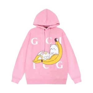 Designer Luxus Guggi Classic Banana Cat Kapuzenpullover mit Cartoon-Print für Herren und Damen, lässiger All-in-One-Kapuzenpullover