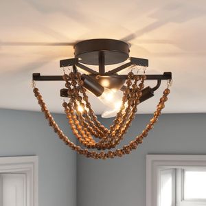 Plafoniera con perline in legno Lampadario nero Apparecchi di illuminazione per sala da pranzo-3 Luci Lampadari a sospensione rustici antichi antichi Mini lampadari per camera da letto Ingresso Cucina