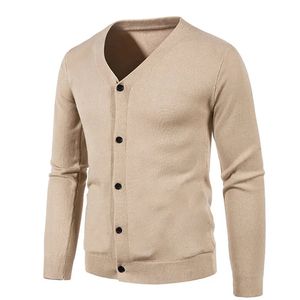 Camisolas masculinas Outono V Neck Sweatercoat Malha Slim Fit Cor Sólida Casual Cardigan Homens Manga Longa Malhas Estilo Coreano Camisola 231205