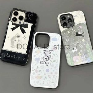 Obudowy telefonu komórkowego Cute Lace Bunny Połącz na telefon iPhone 14 11 12 13 Pro Max Korean Graffiti Dog and Cat Mobile Phone Case J231206