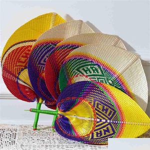 Produtos de estilo chinês Rainbow Bamboo Fã de pêssego em forma de tecla de tecido de verão, presente de casamento portátil grande de casamento ho dh1da