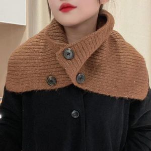 Scarves 1Pc Women Autumn Winter Warm Scarf Fashion Solid Color Simplicity Button Decorative Knitted Neck Protection Shawl