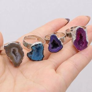 Cluster Rings Natural Stone Ring Zinc Alloy Agate Crystal With Adjustable Size For Ladies Fashion Jewelry Gifts