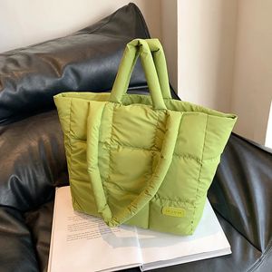 Evening Bags Green Design Puff Bag For Women Winter Space Cotton Handbag Shoulder Bag Large Capacity Waterproof Oxford Shopper Bag Tote 231205