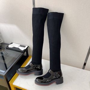 Designer Mary Jane Socks wool tube over knee boots Platform boots Heel height 5cm tube height about 56cm Design boots Factory LACES Shoebox