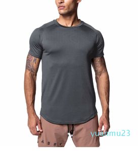 Camiseta esportiva masculina de secagem rápida musculação apertada curta top masculino wrokout manga curta