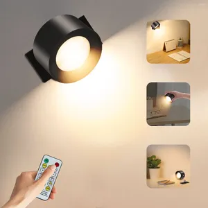 Vägglampa inomhus med fjärr/beröringskontroll Uppladdningsbart batteri 3 -lägen 360 ° rotera LED -sconce för sovrummet vardagsrum