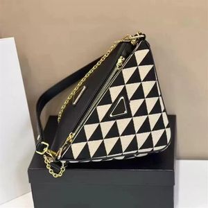 Abendtaschen, dreieckige Tasche, Designer-Tragetaschen, Damen-Dreieck-Symbole, Jacquard-Stoff, luxuriöser Kontrast, besticktes Leder, Fash328J