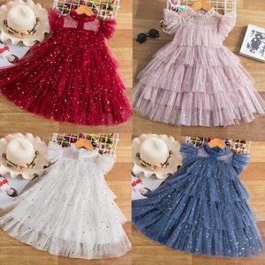 Girl's Dresses Red Christmas Party Dress Flight Sleeves Solid Color Clothes 2023 New Flower Girl Birthday Ball Princess Dress 3-8Y Children's 2312306