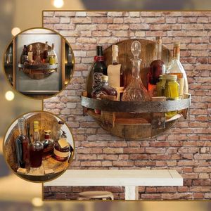 Christmas Decorations Liquor Bottle Display Bourbon Whiskey Barrel Shelf Wall Mounted Vintage Round Wine Rack Family Kitchen Bar Decoration 231205