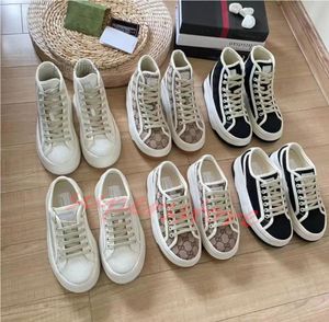 Canvas Tennis Shoe Designers Gucilliness Shoes Luxury Trims Tyg Tjocksolade skor Kvinnor Casual High Top Low Top Letter Högkvalitativ sneaker Italien 1977 Beige Ebony