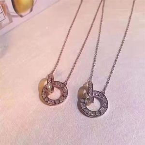 double ring pendant necklace love designer Necklaces full diamonds Jewelry for Women men titanium steel Clavicle Chain lovers gift2267