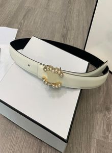 Womens Leather Designer Belts Letter Belt Pearl Girdle Diamonds Waistband Golden Buckle Luxury Waist Fashion Weote2075109