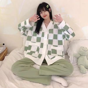 Kvinnors sömnkläder japanska kimono Autumn Winter Womens Pyjamas Set Cotton långa ärmar Homesuits Casual V-hals Lapel Loungewear