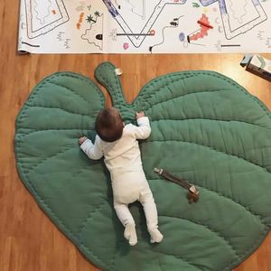 Tapetes 110cm bebê infantil algodão macio rastejando tapete em forma de folha cobertor de dormir decoração de quarto 231206