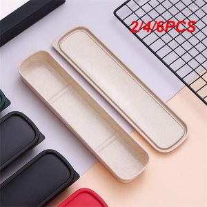 Geschirr Sets 2/4/6PCS Weizen Stroh Geschirr Box Mehrfarbige Tragbare Besteck Fall Löffel Gabel Lagerung Studenten haushalts Tasche