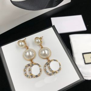 Luxury pearl letter Earrings Chain Jewelry accessories Double letter earrings Wedding party women's gift