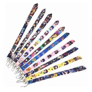 혼합 애니메이션 악마 슬레이어 Kimetsu No Yaiba Neck Strap Lanyard 휴대 전화 키 체인 ID 배지 키 체인 Kamado Tanjirou