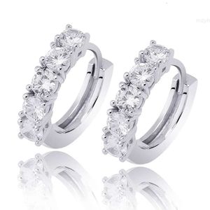 Fashion Hoop Earrings 925 Solid Silver Gold Plated with 3mm Round Moissanite Hip Hop Charm Jewelry