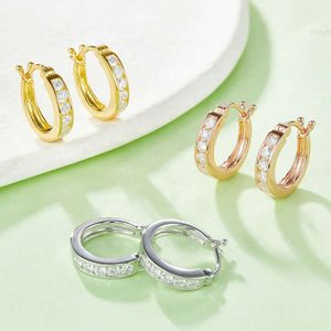 K015A Abiding Fine Jewelry Simple Design 925 Sterling Silver Moissanite Diamond Ladies HoopEarrings