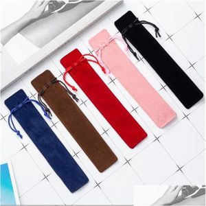 Pencil Bags Wholesale Mti Color Veet Pen Pouch Holder Single Bag Pens Case With Rope Office School Writing Supplies Student For Crysta Dhcty