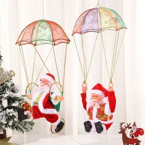 Decorações de Natal Penduradas Paraquedas Musicais Elétricos Santa Cambalhotas Dançando Decorações de Natal Presentes Decoração de Casa para Presente de Natal 231207