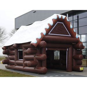 Brown Inflatable log cabin Winter House Cabin Tent With White Roof Outdoor Ski Lodge Irish Pub Bar For christmas Party Event Advertising